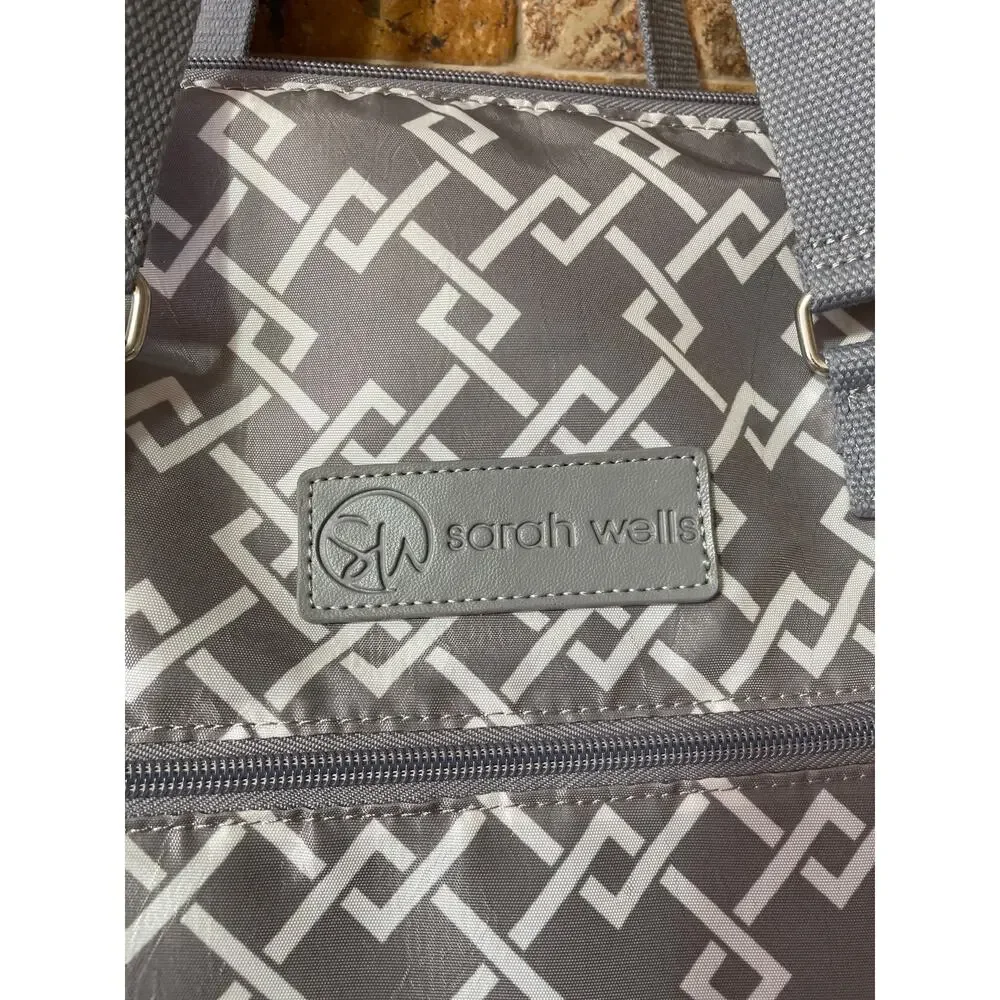 Sarah Wells Pump Bag Gray Geometric Diaper Tote Multi Pocket Nylon Laptop Baby